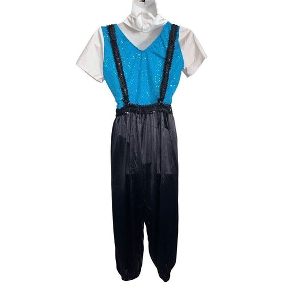 Dansco Dance Costume Paper Boy Newsie Size L 6pc Suspender Sequins Pantsuit Blue - Picture 9 of 9